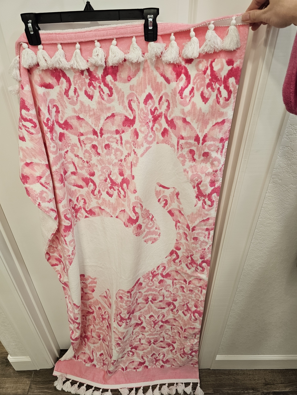 Lilly Pulitzer Pink and White Flamingo Tassel Throw